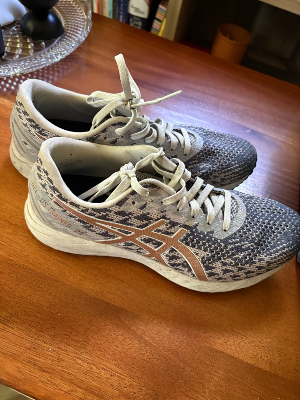 Asics Women's Gray and Rose Gold Knit Running Shoes